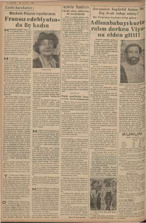    “ileri gitmiş, fikir oyunları 2 — KURUN 23 MART 1938 Edebi hareketler : Madam Pitarın konferansı Fransız edebiyatın- da üç