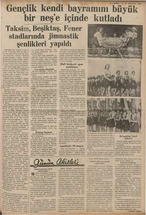  a —EUEUN "Vi 9 MAYIS 198 Gençlik kendi bayramını büyük bir neşe içinde kutladı Taksim, Beşiktaş, Fener stadlarında jimnastik