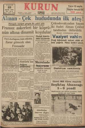    F — PAZAR MAYIS 1938 YIL: 21-3 : 7313-1403) İSTANBUL — Ankara Caddesi Day Posta kutusu: 46 (İstanbul) ».. Yarın 12 sayfa