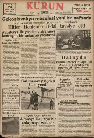    PAZAR 29 MAYIS 1938 YIL: 21-3 Sayı: 7320-1410 rm RES ISTANBUL — Ankara Posta kutusu: 46 (İstanbul) desi ... im » Tatambul ”