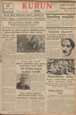    Perşembe 23 Haziran 1938 YIL: 21-3 Sayı: 7345-1435) İSTANBUL — Ankara Caddesi Posta kutusu: a (Istanbul) Bugün 12 sayfa |
