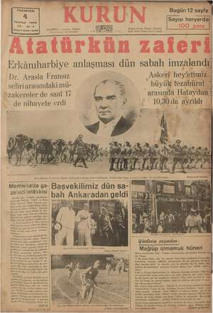 Kurun Gazetesi 4 Temmuz 1938 kapağı