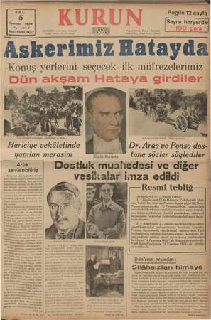 Kurun Gazetesi 5 Temmuz 1938 kapağı