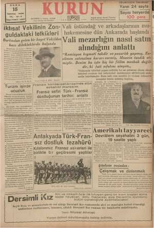 Kurun Gazetesi 15 Temmuz 1938 kapağı