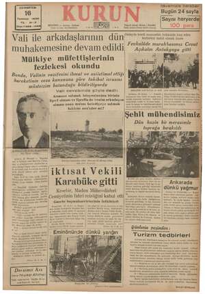Kurun Gazetesi 16 Temmuz 1938 kapağı