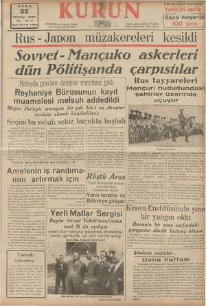 Kurun Gazetesi 22 Temmuz 1938 kapağı