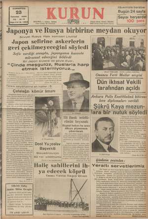 Kurun Gazetesi 23 Temmuz 1938 kapağı