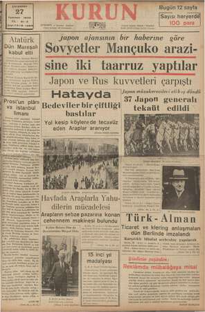 Kurun Gazetesi 27 Temmuz 1938 kapağı
