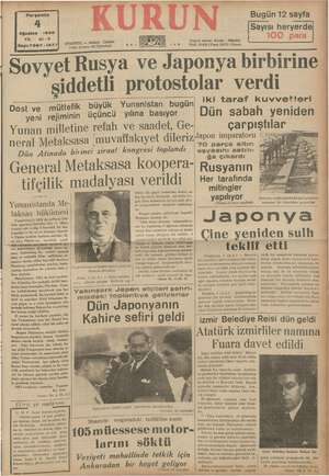 Kurun Gazetesi 4 Ağustos 1938 kapağı
