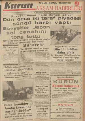 Kurun Gazetesi 9 Ağustos 1938 kapağı