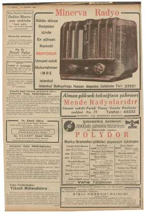    9 AĞUSTOS 1938 gram dünya Radyoları içinde 12 — KURUN Ilhan Tarusun hikâyeleri Doktor Monro- nun mektubu Yeni çıktı Fiyatı