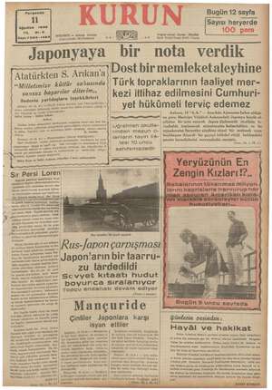 Kurun Gazetesi 11 Ağustos 1938 kapağı