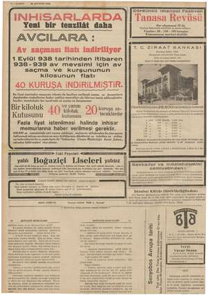    12— KURUN 23 AĞUSTOS 1938 INHISARLARDA Yeni bir tenzilât daha ve Dördüncü Ist ınbul Festivali Tanasa Revüsü Av saçması...