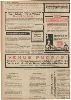    v TERE GENE p sidik 12— KURUN 30 AGUSTOS 1938 Şişli Terakki Lisesi Direktörlüğünden 1 de e 2 — Yeni müracaatlar mi 10...