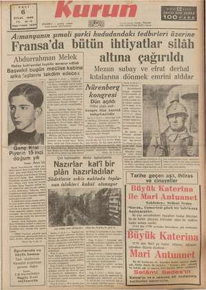 Kurun Gazetesi 6 Eylül 1938 kapağı