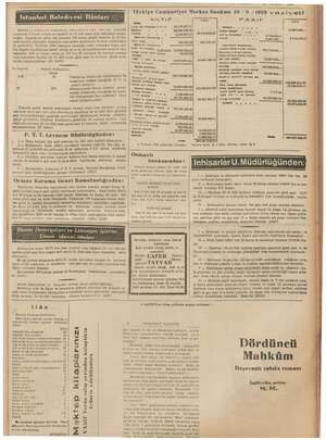    ye PAY M si — vana s8 Dany aves Türkiye Cumhuriyet Merkez Bankası 10 / 9 /1938 vaziyeti pa Istanbul: Belediyesi İlânları ER