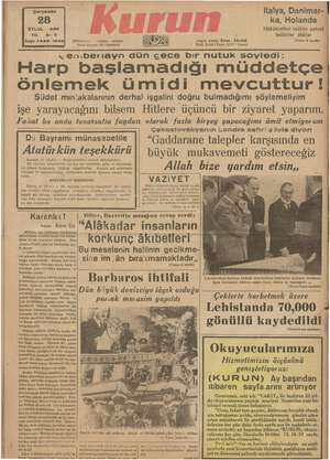 Kurun Gazetesi 28 Eylül 1938 kapağı