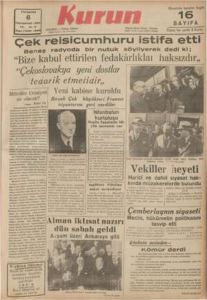 Kurun Gazetesi 6 Ekim 1938 kapağı