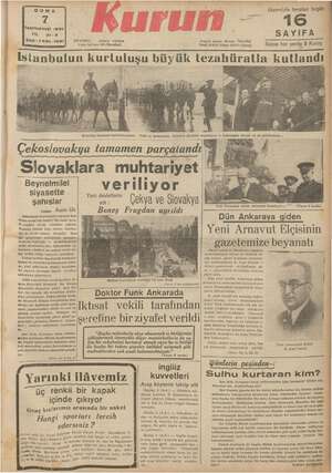 Kurun Gazetesi 7 Ekim 1938 kapağı