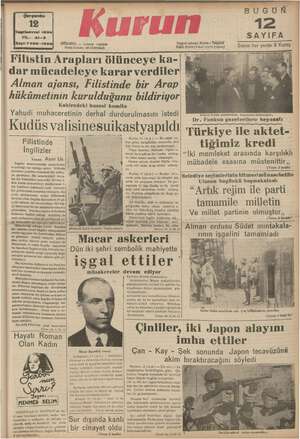 Kurun Gazetesi 12 Ekim 1938 kapağı