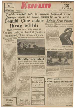 Kurun Gazetesi 13 Ekim 1938 kapağı