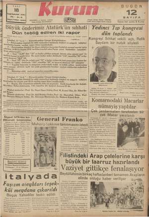 Kurun Gazetesi 18 Ekim 1938 kapağı