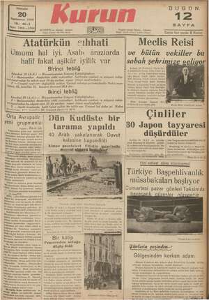 Kurun Gazetesi 20 Ekim 1938 kapağı