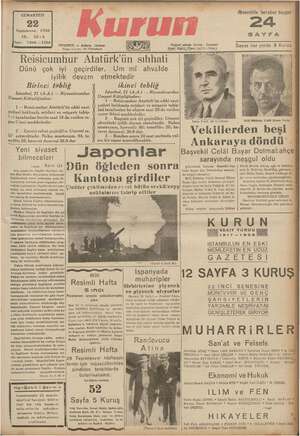 Kurun Gazetesi 22 Ekim 1938 kapağı