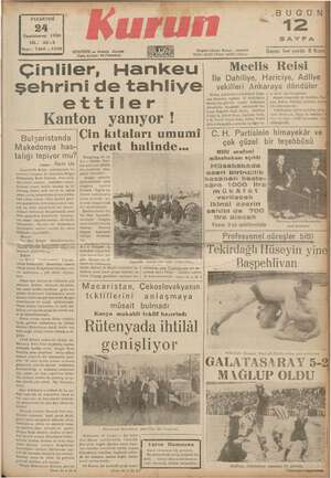 Kurun Gazetesi 24 Ekim 1938 kapağı