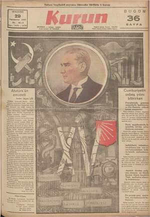 Kurun Gazetesi 29 Ekim 1938 kapağı