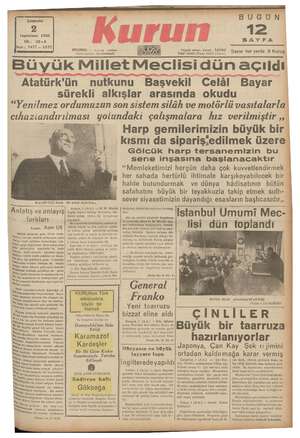 Kurun Gazetesi 2 Kasım 1938 kapağı