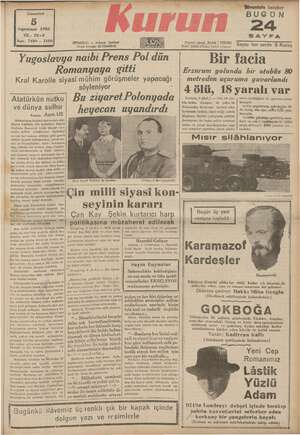Kurun Gazetesi 5 Kasım 1938 kapağı