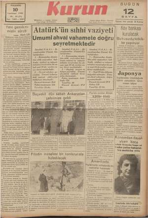 Kurun Gazetesi 10 Kasım 1938 kapağı