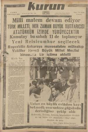 Kurun Gazetesi 11 Kasım 1938 kapağı