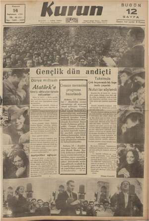 Kurun Gazetesi 14 Kasım 1938 kapağı