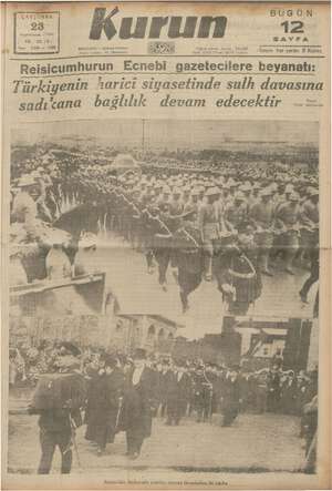 Kurun Gazetesi 23 Kasım 1938 kapağı