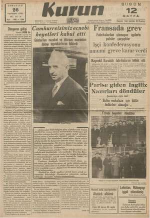 Kurun Gazetesi 26 Kasım 1938 kapağı