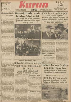 Kurun Gazetesi 5 Aralık 1938 kapağı