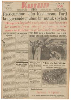 Kurun Gazetesi 10 Aralık 1938 kapağı