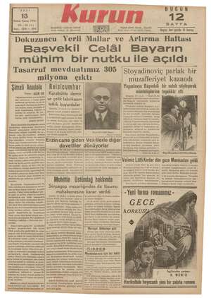Kurun Gazetesi 13 Aralık 1938 kapağı
