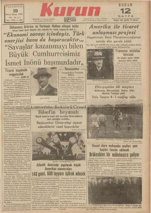 Kurun Gazetesi 19 Aralık 1938 kapağı
