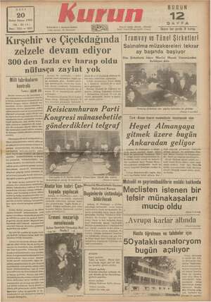    SALI Birinci Kânun 1938 YL: 22 (4) Sayı: 7523 — 1623 Kırşehir İSTANBUL — Ankara Cnddesi Su peşi 46 (İstanbul) ve Dip...