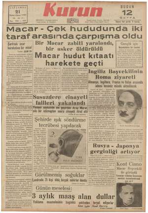 Kurun Gazetesi 21 Aralık 1938 kapağı