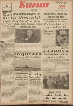 Kurun Gazetesi 23 Aralık 1938 kapağı
