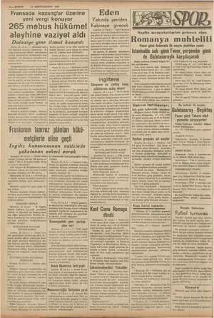    6 — KURUN / kep dit hava Müharcikleri minde düş. 23 BİRİNCIKANUN 1938 Fransada kazanç'ar üzerine yeni vergi konuyor 265...