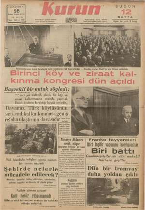 Kurun Gazetesi 28 Aralık 1938 kapağı