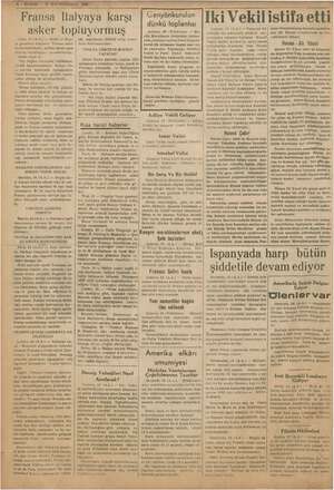     | i İ İ cektir Fransa lta Iyaya karşı asker topluyormuş «Paris, 28 (A.A.) rdre ve Osuv- re iri İtalyanın le sız sahil»...