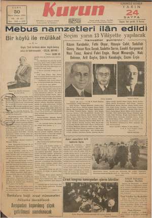 Kurun Gazetesi 30 Aralık 1938 kapağı
