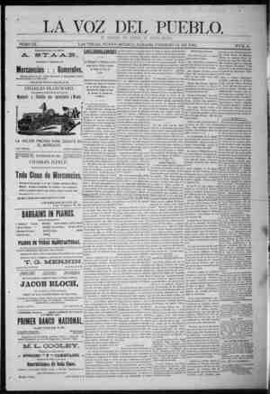 La Voz Del Pueblo Newspaper February 14, 1891 kapağı