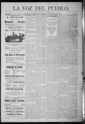 La Voz Del Pueblo Newspaper February 28, 1891 kapağı